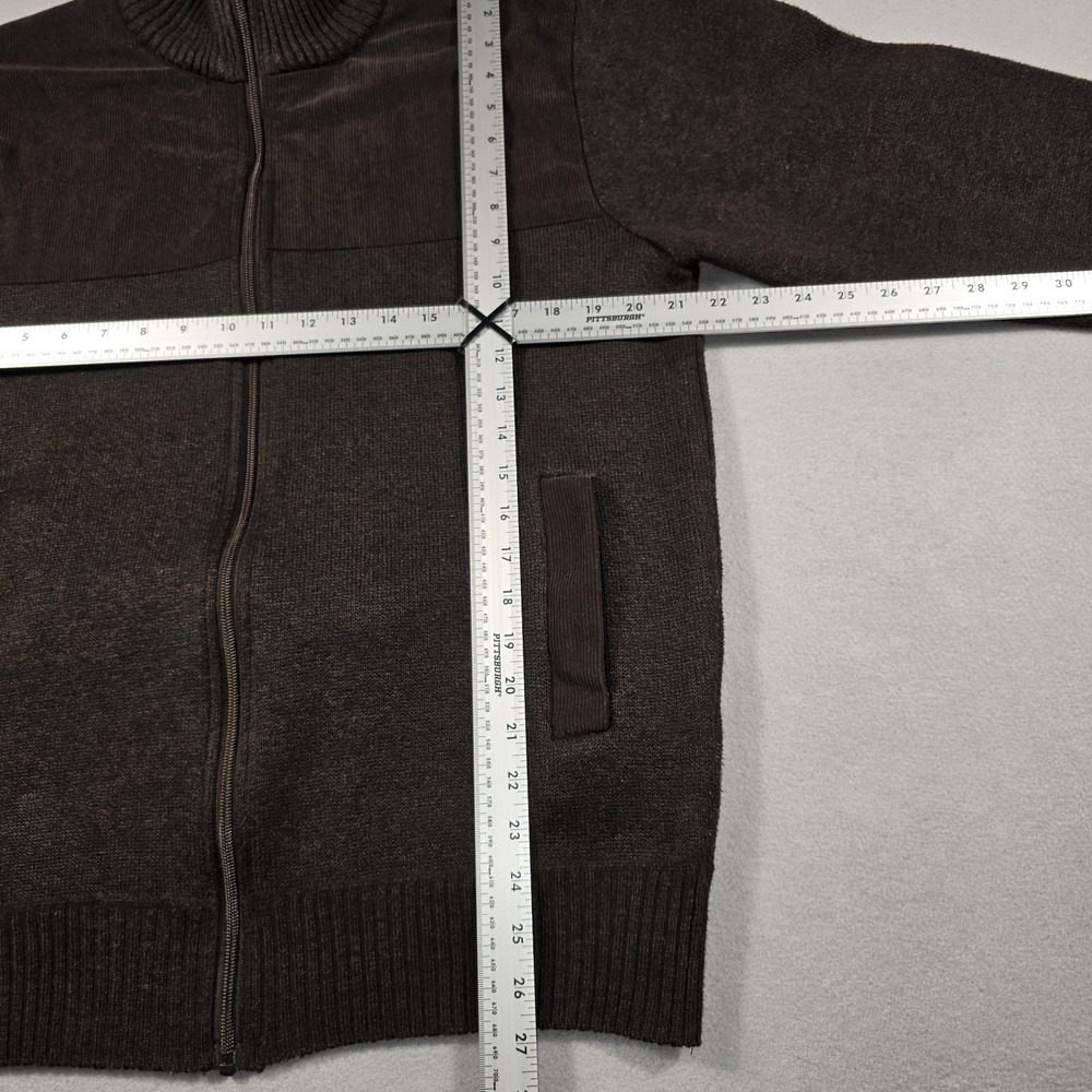 Izod Mens Large Brown Full Zip Sweater Jacket Plaid Fleece Lined Corduroy Trim - Picture 7 of 9
